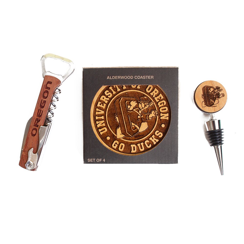 DTO, Timeless Etchings, Brown, Collectibles, Wood, Home & Auto, 4 piece coaster, Wine Key, Bottle stop, 706642